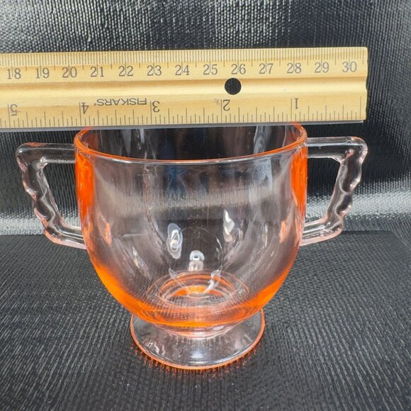 Vintage Pink Depression Glass Sugar And Creamer Set 2 Glassware Bright Orange - Picture 5 of 12